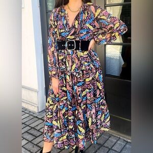 By Together HAMMOND BOTANICAL PRINT TIERED LONG SLEEVE MAXI DRESS